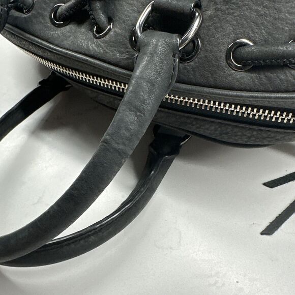 REBECCA MINKOFF Grove Suede Leather Handbag Dark Grey Tassel Top Handle Purse - Picture 14 of 16